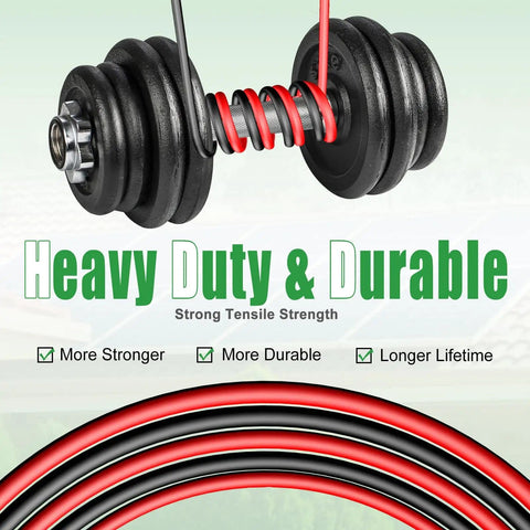 Twin Wire Solar Extension Cable 60 Feet 10AWG Heavy Duty Copper Wire, red and black coils with weights and durability text.