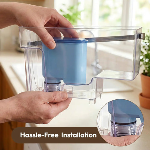 Two Pack Water Filters With Two 250ml Universal Descaler Bottles For Compatible Coffee Machines Plug N Play Easy Fit Replacement Kit Keeps Brew Quality Prevents Scale Prolongs Machine Life. clear coffee machine water filter installed by hand