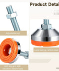 Heavy Duty Leveling Feet Kit M12 Adjustable Levelers With 2.36 Inch Rubber Base 1102 Lb Load Capacity Carbon Steel Leg Levelers For Workbenches Machines Cabinets Anti Slip Vibration Dampening Easy Height Adjustment, adjustable nut and orange rubber base