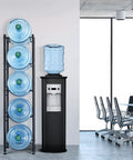 Five Gallon Water Jug Holder And Five Tier Heavy Duty Water Cooler Rack With Detachable Stand No Fuss For Easy Assembly Space Saving Vertical Stack Design And Water Bottle Organizer Black in modern office
