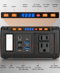 Front panel of Lightweight Solar Generator 120W Peak Portable Power Station with 110V AC outlet and multiple USB ports.