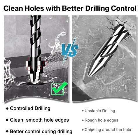 Comparison of clean drilling with 10-Piece SDS Plus Masonry Drill Bit Set for rotary hammers and carbide tipped concrete bits