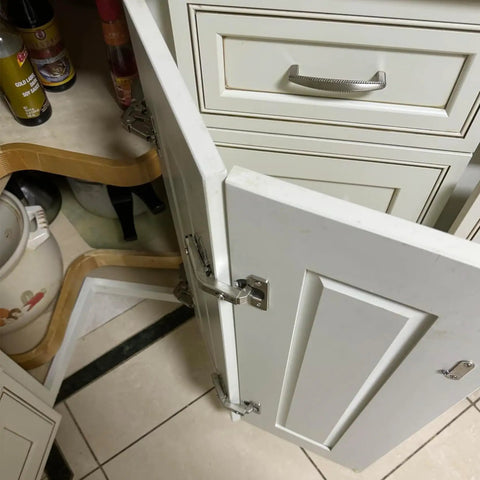Straight Up Smooth Two Pack Concealed Cabinet Hinges Compatible With Corner Cupboards Full Overlay Face Frame Doors Adjustable Hydraulic 135 Degree Soft Closing Silver Hardware on white cabinet doors.