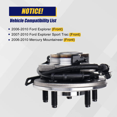 Side view of Front Wheel Hub And Bearing Assembly 515078 For Ford Explorer 2006 2010, Explorer Sport Trac 2007 2010, Mercury Mountaineer 2006 2010 With 5 Lug ABS Premium OE Replacement For A Smooth Ride And Easy Install Bolt On Drop In