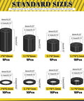 65 Piece Round Black Aluminum Spacers Kit With 8 Sizes Inner Diameter 3.1 mm Outer Diameter 6 mm Standoff Column Spacers For M3 Screws Lengths 0.5 1 1.5 2 2.5 3 6 10 mm, showing labeled diagram of spacers with dimensions and quantities.