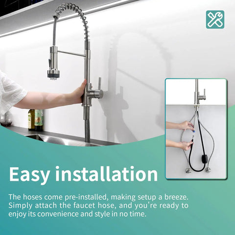 Single Hole Stainless Steel Kitchen Faucet With Pull Down Sprayer And LED Temperature Indicator, easy installation demo
