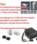 Plug adapters and step-up voltage converter for 220V electronics, Korean C or F plug type, includes adapter options and warnings.