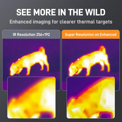 Thermal Monocular For Night Hunting And Wildlife Watch, 256x192 Sensor With Super Resolution To 512x384, image comparison with dog