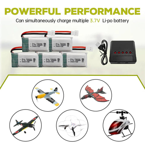 Five Pack 3.7V 300mAh 25C LiPo Drone Batteries With 5 In 1 Charger For Syma X11 X11C V911S A120 XK A150 V966 FX801 UDI U830