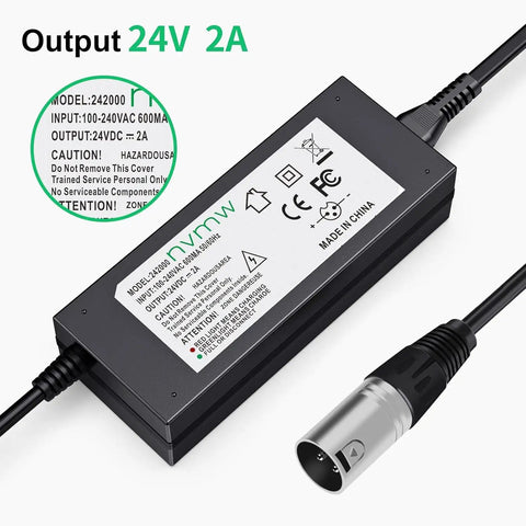 Fast 24V 2A Electric Scooter Battery Charger With 3 Pin XLR Connector, 4.9 Foot Cable, Plug And Go Safety For Elite Traveler Style Scooters, Jazzy Pride Mobility Chairs, Plus Ezip Mountain Trailz And Other 24V Systems