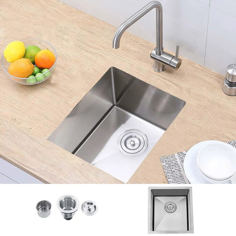 Undermount Bar Sink For Kitchen And RV Outdoor Use 15 By 17 Inch Single Bowl Brushed Nickel 18 Gauge Stainless Steel T 304 Stain And Corrosion Resistant Heavy Duty Prep Sink With Strainer