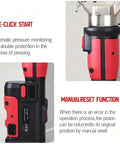 Close-up view of the handle features of the 6 Ton Electric Hydraulic Crimping Tool Rechargeable Cordless Terminal Pliers.