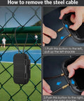 Portable Safe Box With Combo Lock attached to fence, showing step-by-step cable removal process for security case.