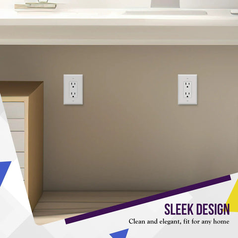 Gloss Finish Decorator One Gang Light Switch And Receptacle Wall Plate Mid Size 4.88 x 3.11 Inches in white polycarbonate on wall