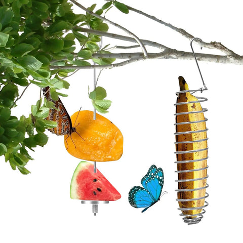 2 Pieces Outdoor Butterfly Banana Holder And Hammock Stand Hangable Butterfly Feeders For Garden Or Backyard