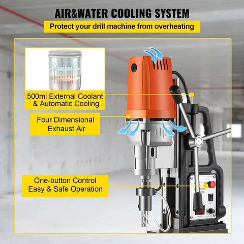 MD50 50mm Magnetic Drill Press Kit With Powerful 1680W Motor showcasing air and water cooling system features for effective operation.