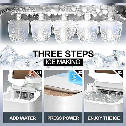 Self Cleaning Portable Countertop Ice Maker Spits Out Nine Bullet Cubes In Six Minutes With Smart Touch Panel And Two Liter Tank steps to add water and start making ice.