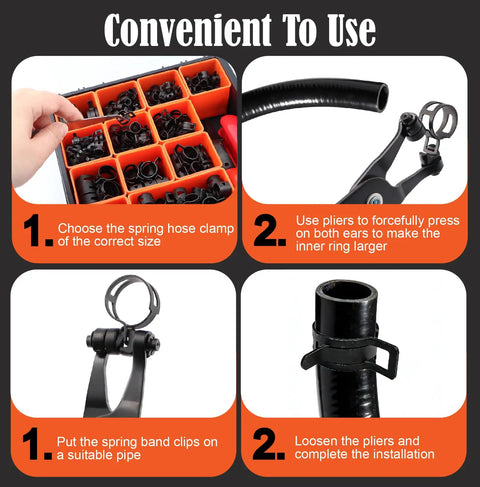 327 Piece Spring Hose Clamp Assortment Kit With Pliers And Tweezers For Fuel Line Vacuum Silicone Air Hoses 6 To 38mm Carbon Steel Heavy Duty Fixin, spring clamp install steps