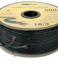 500 Feet Of 18 AWG Low Voltage LED Cable With 3 Conductor Black Jacket For In Wall Speaker Wiring UL Class 2 Certified Oxygen Free Copper NEC 725 Rated Ideal For DIY Home Theater And Audio Installations, spool view