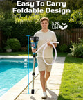 Heavy Duty Cordless Water Pump With 720 GPH Output And 29 Ft Max Lift Featuring A Slick 2.2 Inch Compact Profile, carried by a man near a pool.