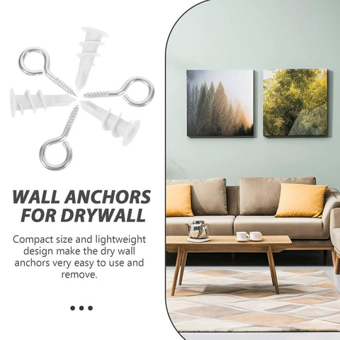 Self Drilling Drywall Anchors And Screws Kit, 20 Sets with couch and wall art in living room setting