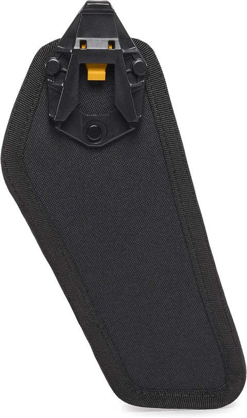 ClipTech Hammer Holster Clip On Belt Tool Holder With Nail Puller Sleeve And Rear Angle Design in black color front view