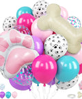 Doggo Approved Paw Print Party Balloon Kit with pink teal purple hot pink paw print balloons and bone foil balloon arrangement