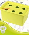 Indoor Hydroponics Grow Kit Self Watering System showing green planting box with black plant holes, dimensions highlighted.
