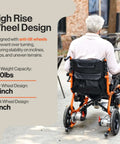 Rear view of a GoRide 2 Electric Wheelchair Lightweight 42 Lb Foldable with dual brushless motors and high-rise wheel design.