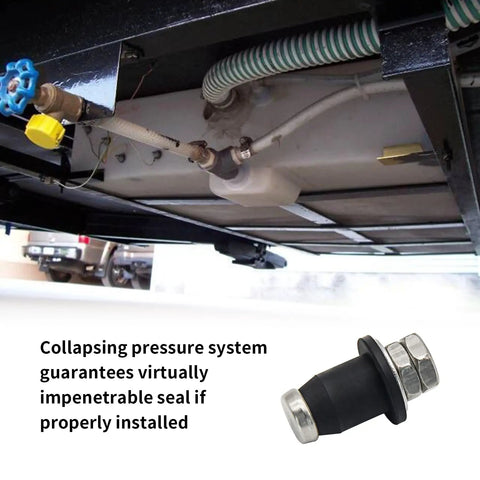 RV Water Tank Probe Sensors 8 Pack with Rust Resistant Post and Hardware showing leak-proof installation under RV tank system