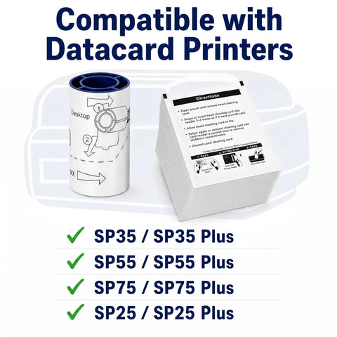 Top Shelf Card Printer Deep Clean Kit With Five Adhesive Rollers And Five Premium Maintenance Cards For SP Series Printers, featuring cleaning card instructions.