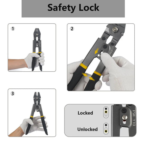 Safety lock feature of All In One Wire Rope Crimping Tool Kit With One Sixteenth Inch Cable And M6 Turnbuckle Set