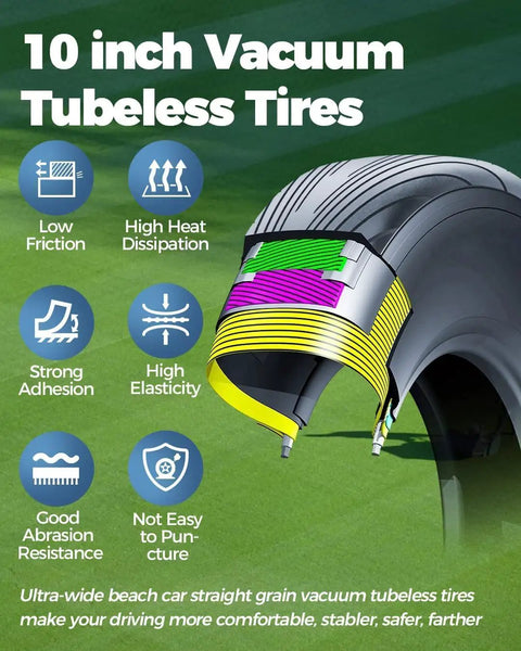 10 inch vacuum tubeless tires showcasing strong adhesion and low friction for Heavy Duty Hill Crushing Electric Golf Cart.