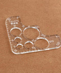 Clear acrylic circle template on leather surface, featuring multiple radii for 2 Pack Acrylic Circle Template For Leatherworking, DIY Leather Tool TX070.