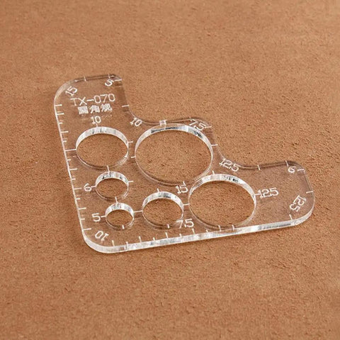 Clear acrylic circle template on leather surface, featuring multiple radii for 2 Pack Acrylic Circle Template For Leatherworking, DIY Leather Tool TX070.