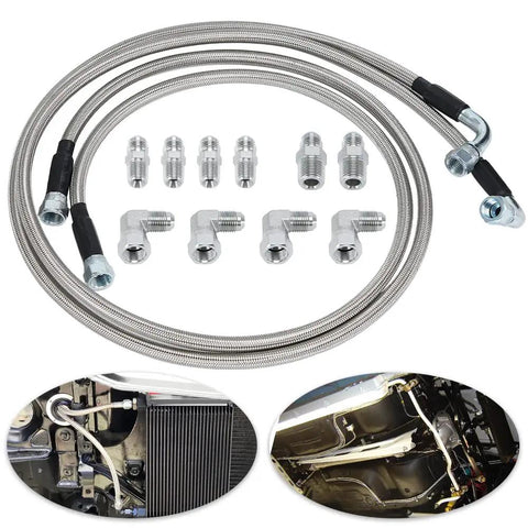 Killer 6AN Transmission Cooler Hose Kit 52 Inch Stainless Steel Braided PTFE Oil Lines with fittings for easy installation.