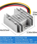 12V To 24V Step Up DC Power Converter 72W 3A Voltage Booster With Fuse Waterproof Connectors and Durable Module dimensions.