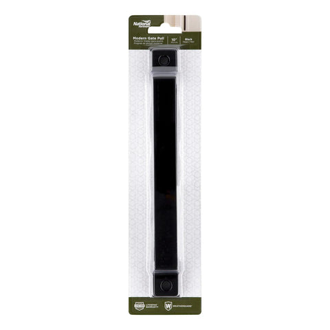 10 Inch Black Gate Pull Handle With WeatherGuard Protection And Included Mounting Hardware in retail packaging