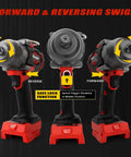 Tough As Nails 1/2 Drive Brushless Cordless Impact Wrench in forward and reverse mode, featuring safe lock function, for heavy duty auto work.