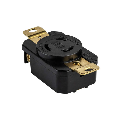 Locking NEMA L6-20R Flush Mount Receptacle For Generators, 20 Amp 250 Volt Twist-Lock Outlet, Built Tough, Nylon Face, Heavy-Duty Mounting, UL Listed, Black
