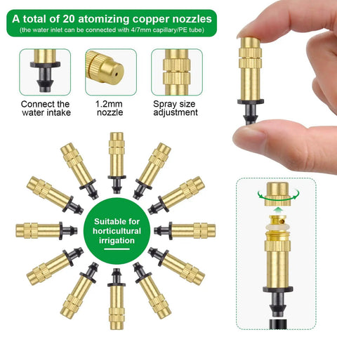 Adjustable Copper Atomizing Nozzle Sprayer For Drip Irrigation Thirty Pack One Quarter Inch Micro Sprinklers with flow control