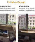 Smooth Operator Foldable Window Ledge Extender And Clamp On Desk Shelf for Books and Plants in both folded and unfolded states.