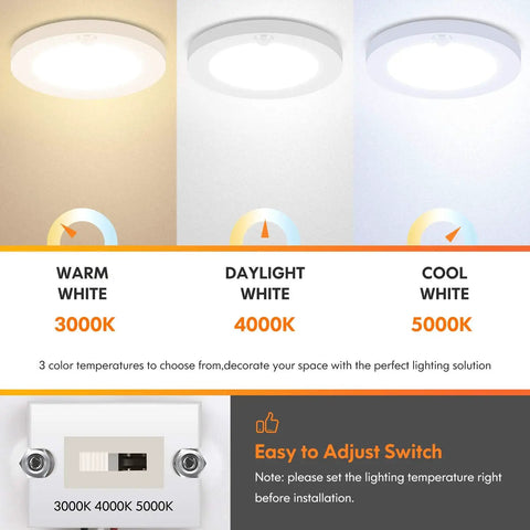 No Fuss Motion Sensor LED Ceiling Light Kit 15W 100W Equivalent 1200LM Three Color Temperatures 3000K 4000K 5000K display