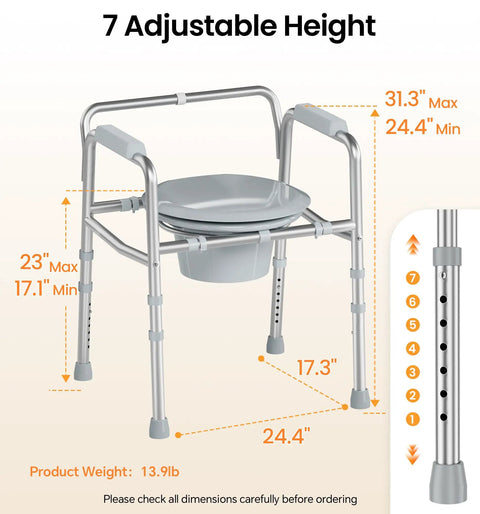Solid As A Rock 3 In 1 Bedside Commode Toilet For Seniors Featuring Bulletproof Dual Crossbar Support And Big League Steel Frame Switches Seamlessly Between Raised Seat And Shower Chair For Hassle Free Daily Mobility Up To 350 Pounds