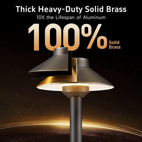 Outdoor Brass Pathway Lights Built To Last With Solid Brass Construction For Low Voltage Landscape Lighting display.