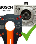Bosch fixed base with circle cutting jig for trim routers, showcasing adjustable design for circular cutouts, woodworking tool.