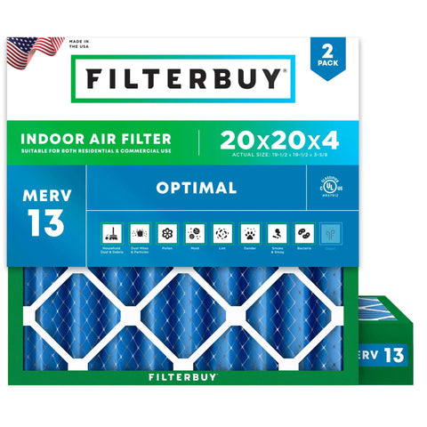 20x20x4 MERV 13 Air Filter For Smoke And Allergy Defense, Electrostatic Pleated HVAC Replacement, 2-Pack, made in USA