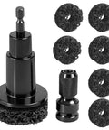 Wheel Hub Resurfacing Kit For Lug Studs And Brake Rotors With Pro Grade Rust Removal, Includes 7 Cleaning Pads, black adapter visible