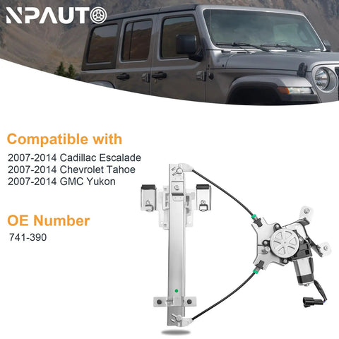 Rear Left Power Window Regulator With Motor Fits 2007 To 2014 Chevy Tahoe GMC Yukon And Cadillac Escalade Easy Install Driver Side Window Replacement Kit, OE 741-390
