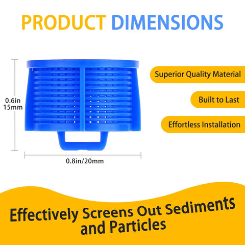 Blue cold filter from 4-Pack Washer Water Filter Screen Set With Two Hot Orange And Two Cold Blue Screens Replacement Inlet Valve Filters For Most Front Load Washers Part Numbers 1810261 AP5202486 PS3618281 EAP3618281 showing dimensions and features